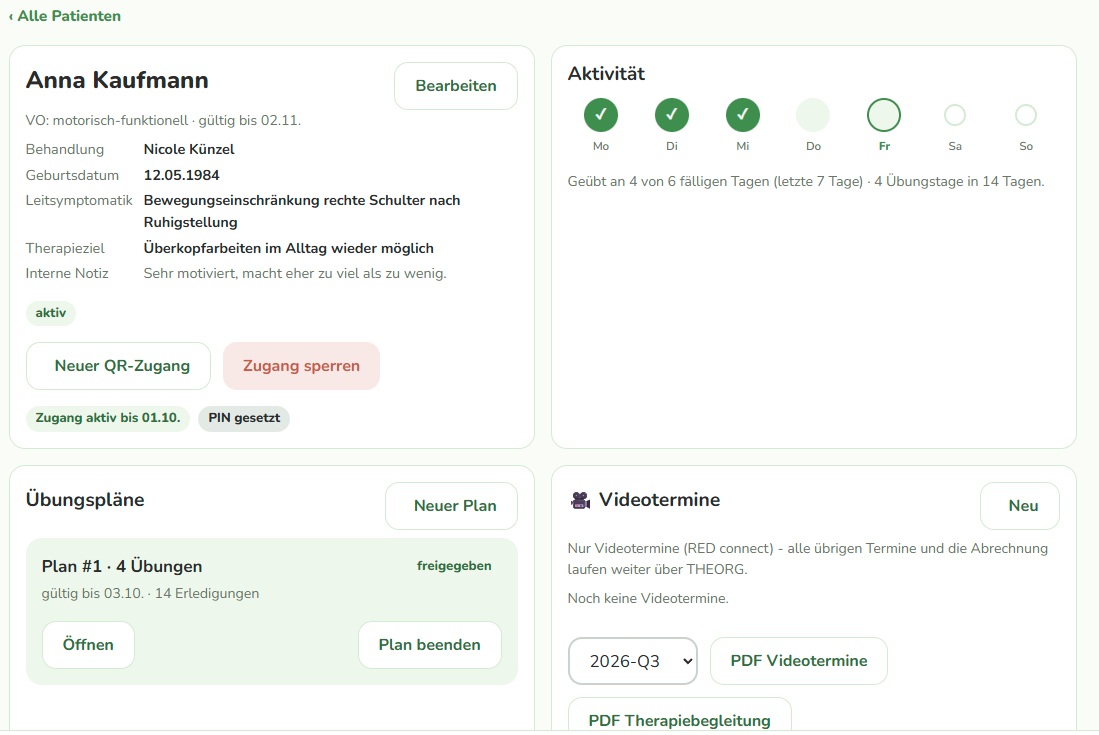Patientendetail mit Aktivitätsampel