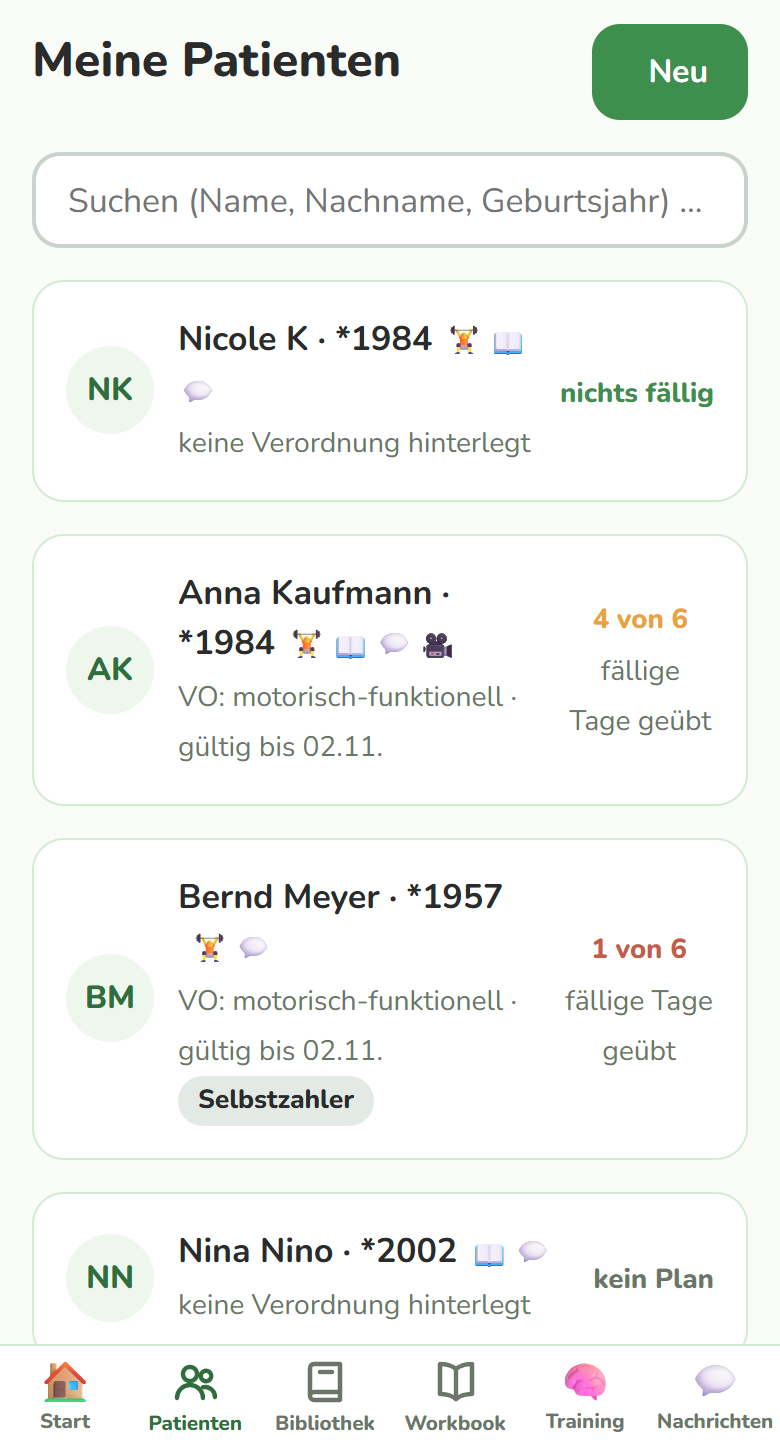 Patientenliste auf dem Handy